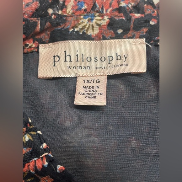 Philosophy Women’s Size 1X V-Neck Long Sleeve Floral Print Woven Top/ Blouse - Picture 10 of 15